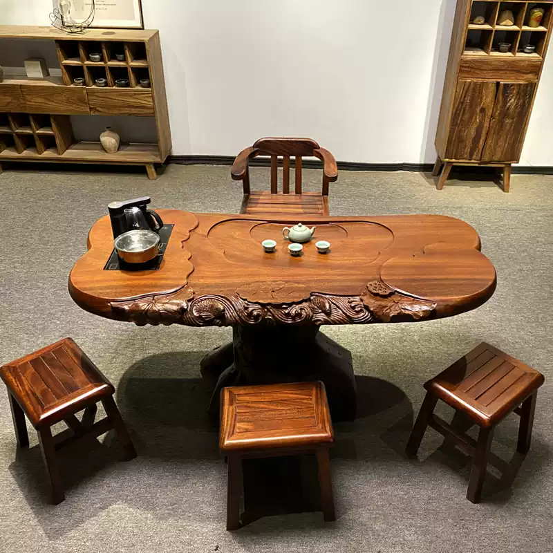 花梨木根雕茶台整体树根茶几原木树桩茶桌阳台家用泡