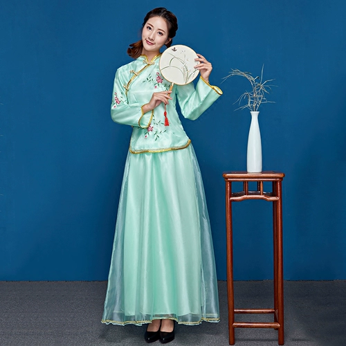 Платье подружки невесты для школьников, длинный ретро комплект, весенний летний костюм, китайский стиль, с вышивкой