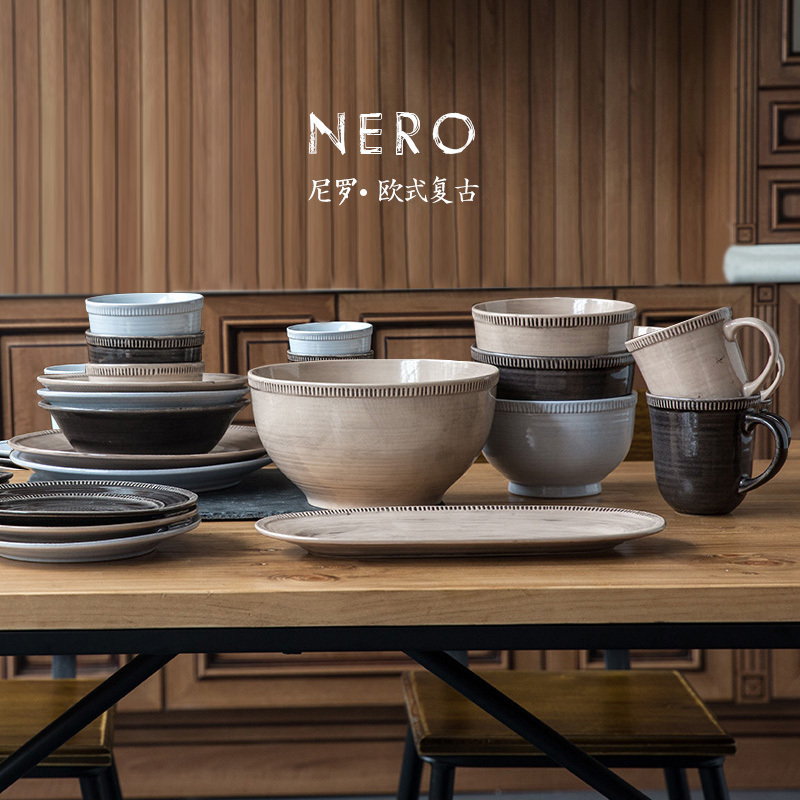 Northern American household wind Europe type restoring ancient ways of literature and art industry ceramic bowl dish dishes chopsticks west cutlery set