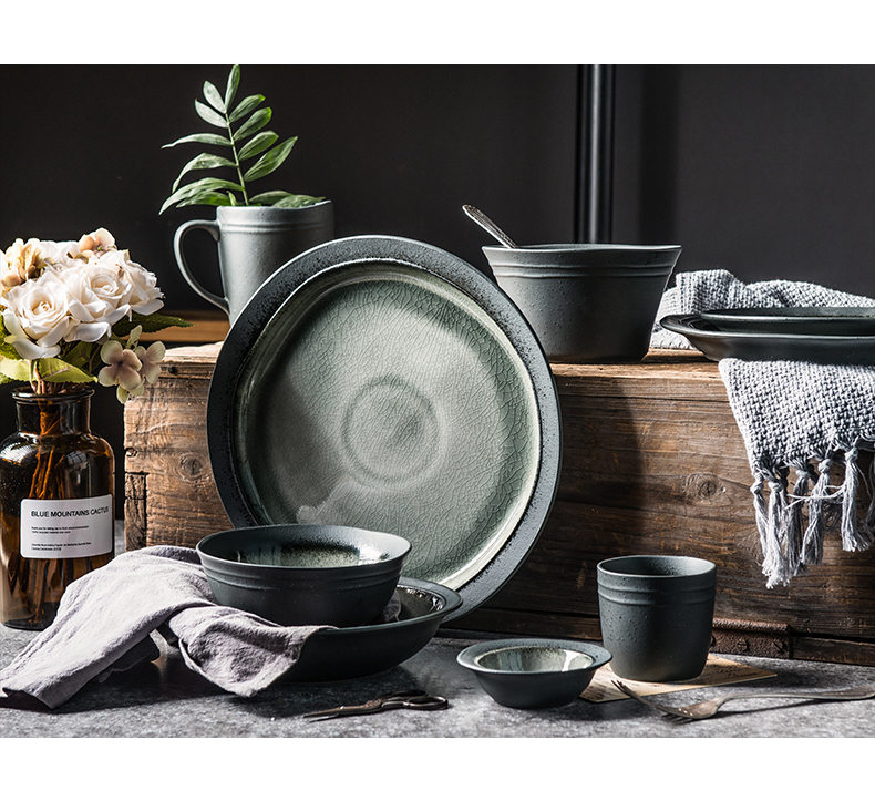 Nordic ins wind restoring ancient ways use ltd. ceramic tableware flat dish plates of ice crack glaze thick TaoPan plate