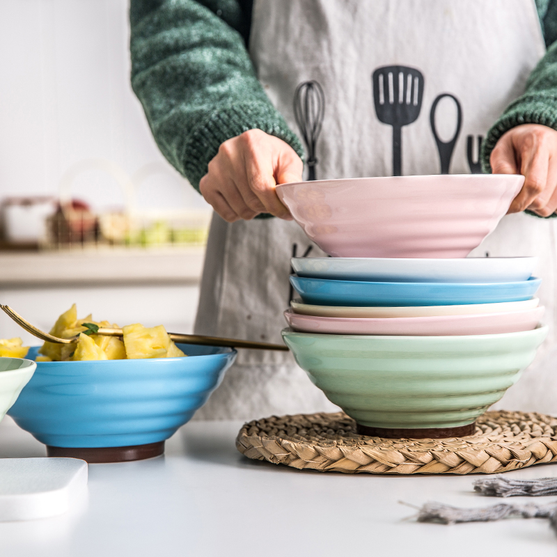 Color home lovely creative ceramic Japanese ramen rainbow such use large eat the bowl of soup bowl tableware hat to bowl dish bowl