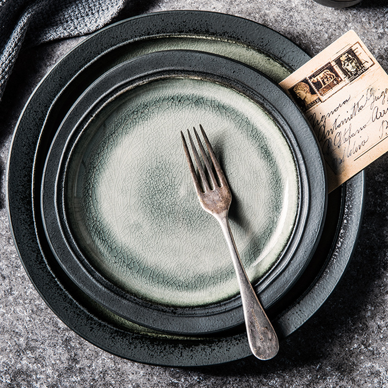 Nordic ins wind restoring ancient ways use ltd. ceramic tableware flat dish plates of ice crack glaze thick TaoPan plate