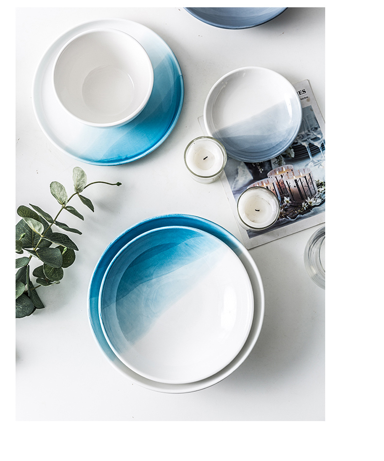 Nordic ins wind color hand - made web celebrity home Japanese ceramic dish salad dish soup plate plate