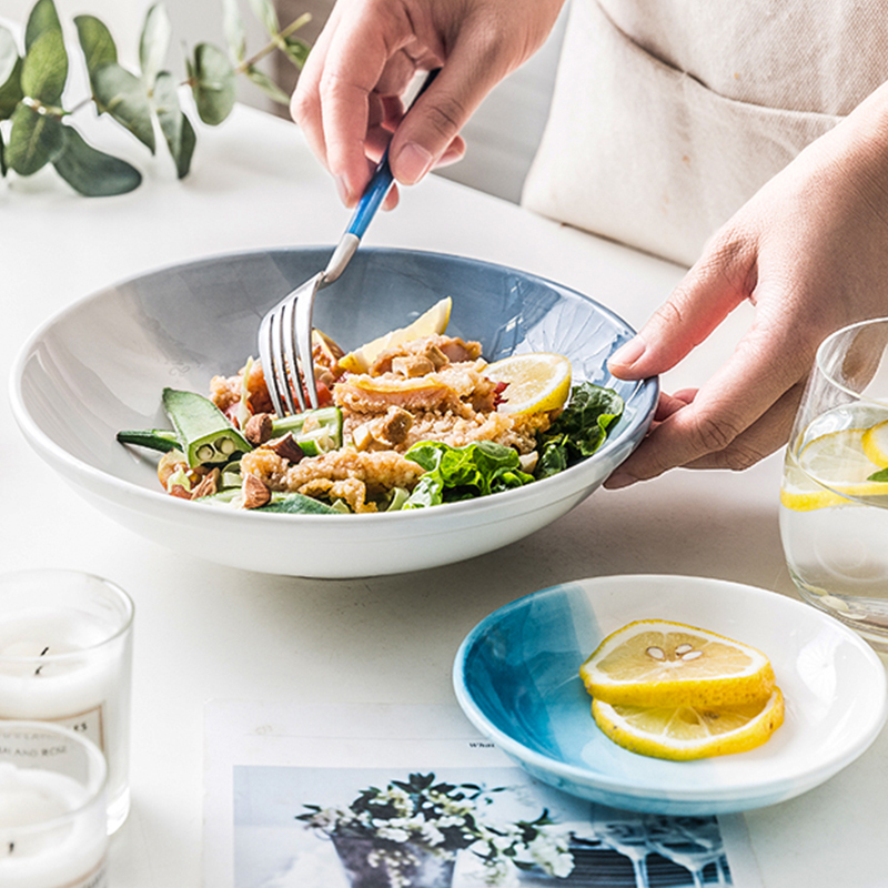 Nordic ins wind color hand - made web celebrity home Japanese ceramic dish salad dish soup plate plate