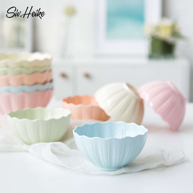 Household color small Japanese large ceramic bowl bowl bowl dessert bowl bowl mercifully rainbow such use cutlery set