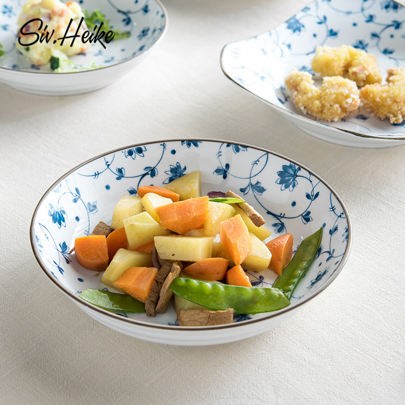 West fu Japanese creative ceramic plate domestic large deep dish soup plate disc dumplings plate of fruit salad plate