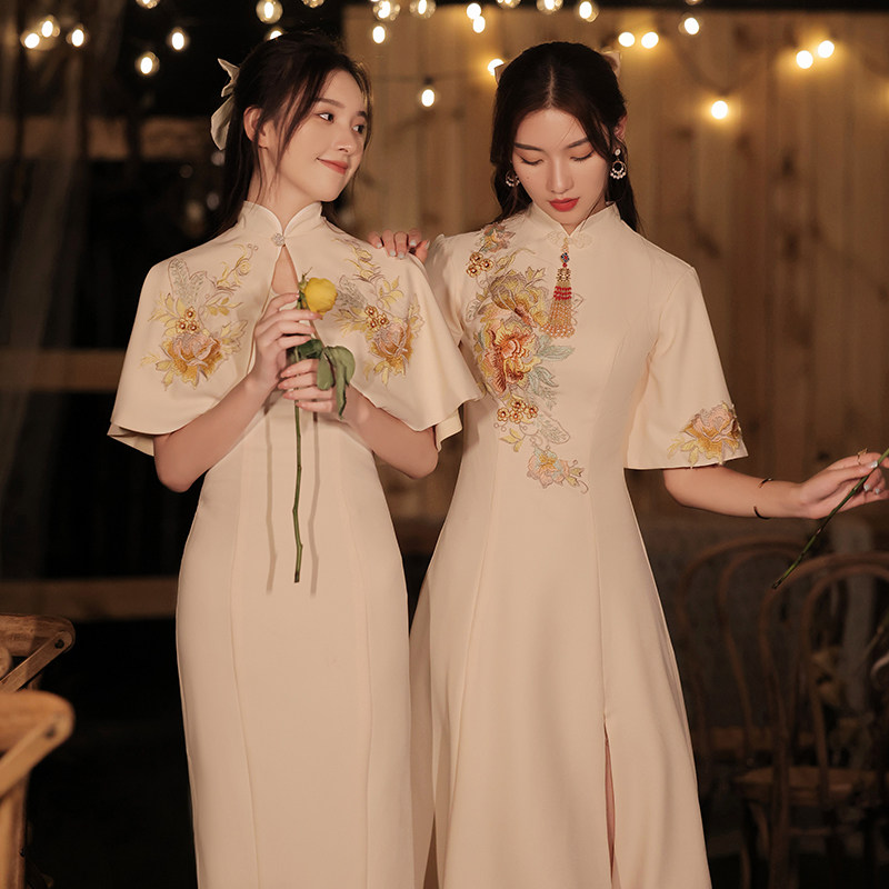 Bridesmaid's Chinese style qipao retro temperament 2022 new Summer Sisters champagne Penang dress The dress normally can be worn