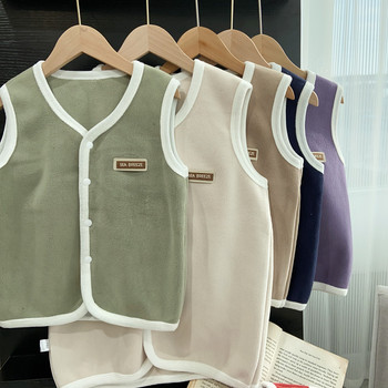 Autumn and winter stretch velvet boys' vest vest girls solid color middle children