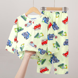 Summer cotton silk children's pajamas boy cartoon