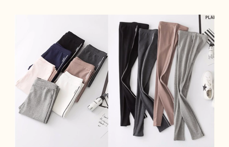 Mùa thu mới bên dải trắng quần legging cotton cao eo nữ quần mỏng mặc quần thể thao hoang dã
