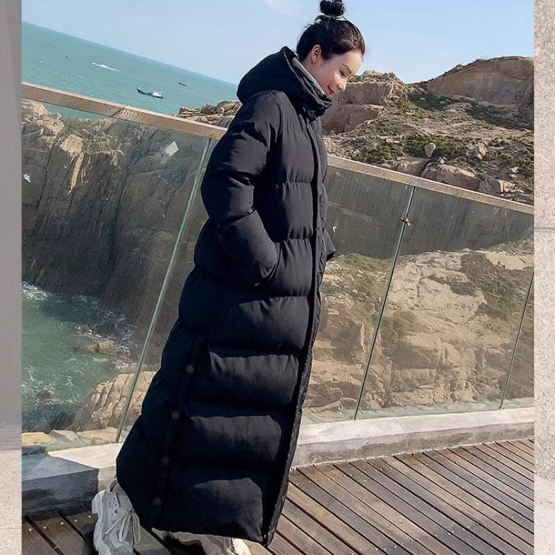 Long Over-The-Knee down Cotton Coat 2025 New Style Extra-Long Cotton Jacket Korean Version Thickened Loose Art Exam Cotton Coat