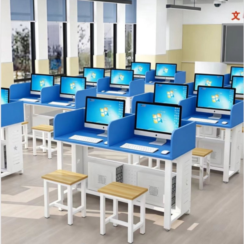 Double Computer Desk and Chair Set, Computer Room Desk, Microcomputer Room Voice Examination Desk, Training Room Training Desk, Hexagonal Shape