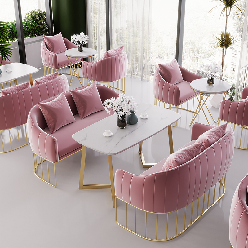 Nordic Inches Wind Café Milk Tea Shop Double Sofa Table Chairs Combined Sweet Tea Restaurant Minima Casual Cassette