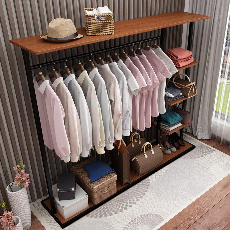 Clothes rack floor bedroom clothes rack European-style hanging clothes hanger Home provincial space Easy clothes hat rack Double economic model