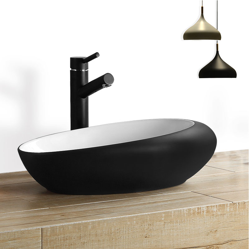 Osadi Nordic Art Table Basin Ceramic Black and White Oval Oval Household Makeup Room 9028