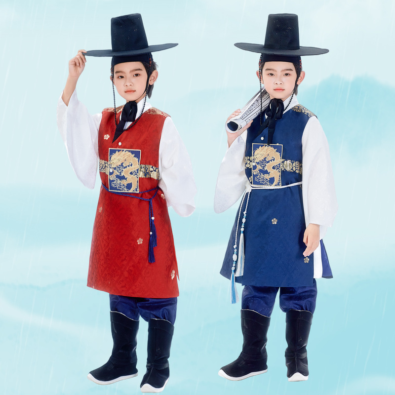 Korean Traditional Clothing for Boys, Korean Ethnic Minority Palace Traditional Robe Three-Piece Set, Dance Photo Shoot Costume, Ancient Costume Performance Outfit