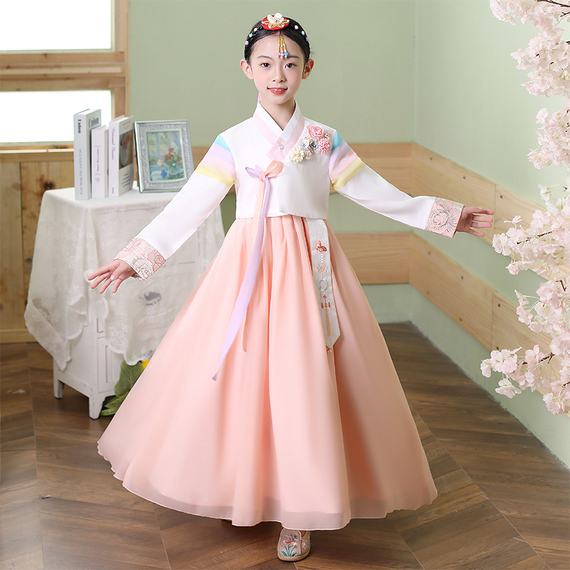 Korean Hanbok for Girls, Ethnic Style Clothing, Traditional Costume, Student Performance, Embroidered Floral Baby Festival Trendy Performance Outfit