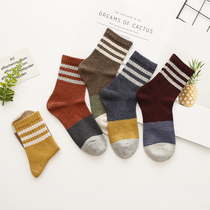 New autumn and winter Korean version striped retro bar sports casual pile socks Japanese cotton womens long socks