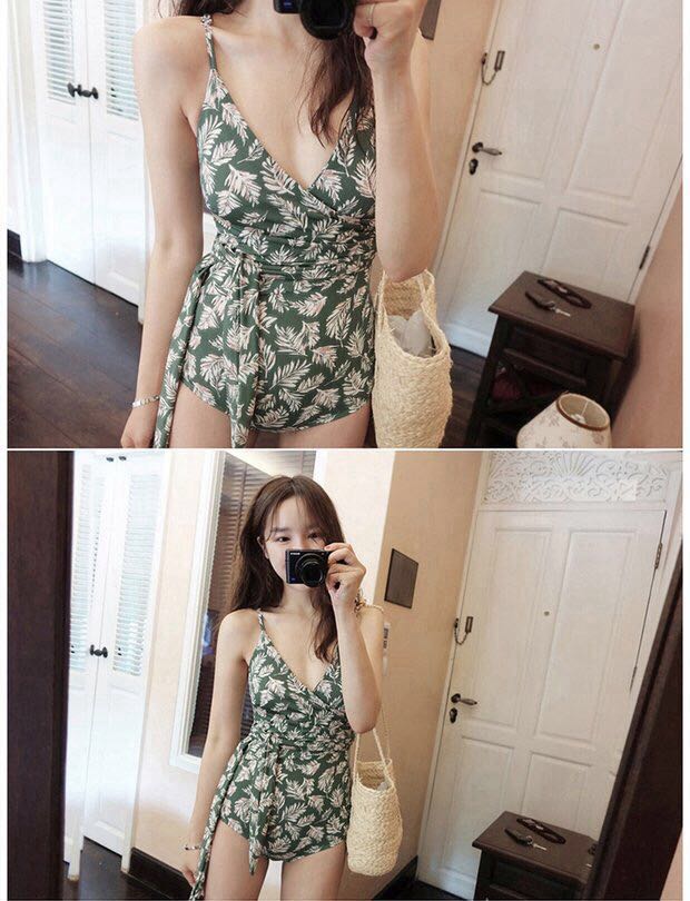 2019 Spring/Summer Floral Wrap-up Swimsuit Green/M