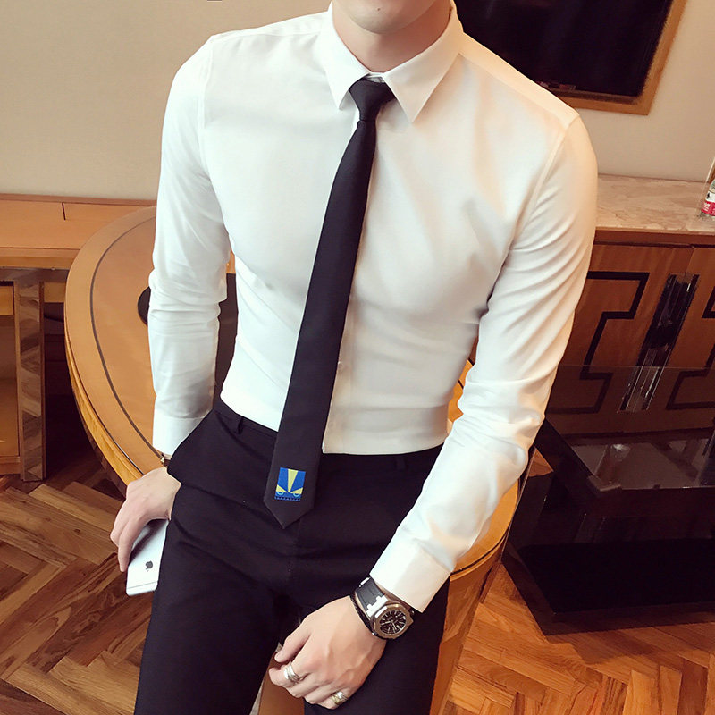 White shirt men long sleeve Korean version business dress professional slim shirt men work free ironing suit bottom inch shirt men