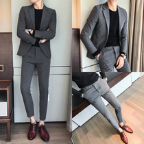 Casual suit mens jacket Korean trend slim groom suit mens suit British style wedding dress two-piece set