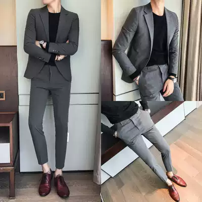 Casual suit men's jacket Korean trend slim groom suit men's suit British style wedding dress two-piece set