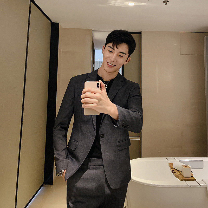 ins suit suit male youth sashimi manicure Han style west suit two sets casual Korean version business positive dress jacket