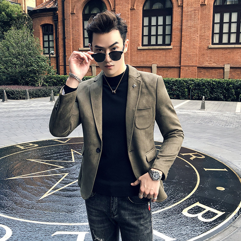 Winter suede suit jacket men's Korean version of the trend slim-fit handsome casual small suit men's temperament top trend