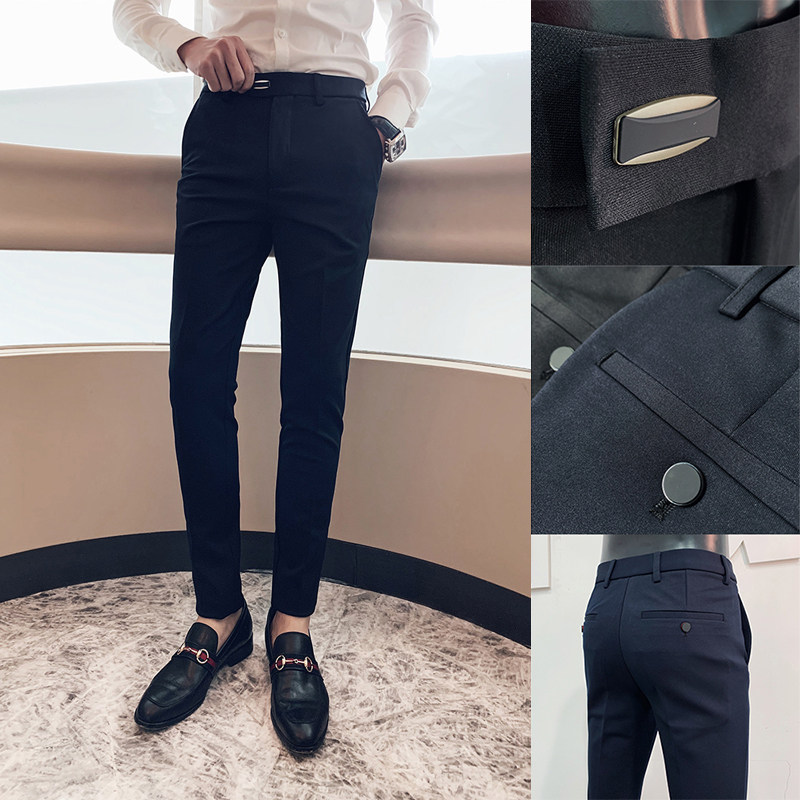 Slim small feet elastic black casual pants men's British style autumn men's small trousers youth Korean version of the trend trousers