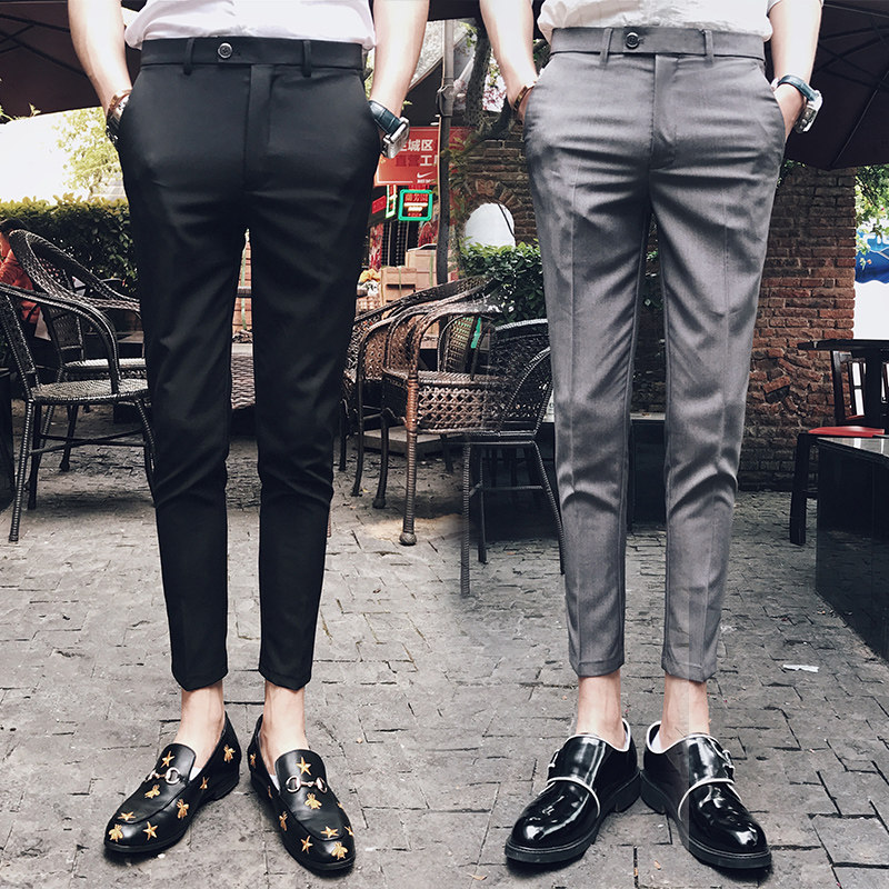 Nine-point pants men's autumn Korean version slim casual small trousers trend thin small feet British nine-point suit pants men