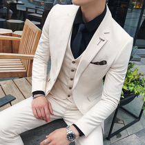 Autumn and winter suit suit mens suit three-piece business leisure Korean slim white groom wedding dress tide