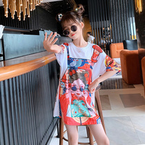 Girls dress 2021 Summer new Korean version CUHK Girl short sleeve T-shirt Medium Long Loose Speed Dry Blouse