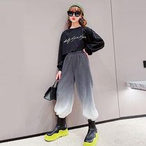 Girl Net Red Suit Autumn Clothing 2021 New Ocean Air Boy Clothing Fashion Light Cage Pants Long Sleeves Two Sets Childrens Clothes