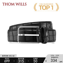 ThomWills' first-layer bovine belt male leather business formal needle buckle 3 5cm wide black hand belt