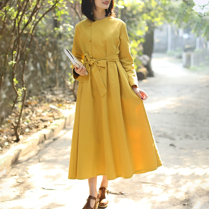 Ưu đãi đặc biệt Giảm giá 30% váy dài tay mùa xuân và mùa thu của phụ nữ Trung Quốc, váy đầm xòe rộng của phụ nữ, váy dài giảm béo plus size - Sản phẩm HOT
