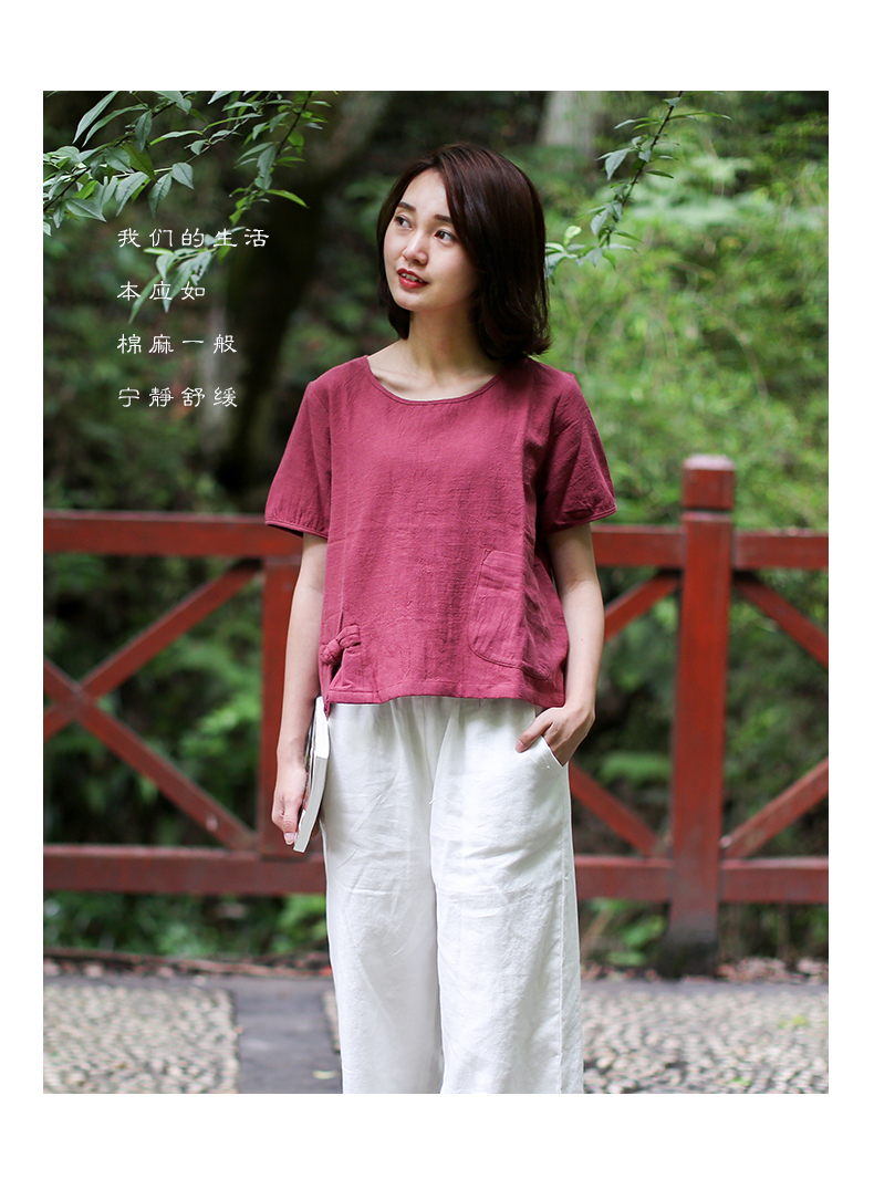 Sự hỗn loạn trong chiếc áo cotton và vải lanh của người Nam Giang mùa hè mới áo sơ mi nữ kiểu dáng ngắn tay ngắn kiểu retro - Áo sơ mi sơ mi trắng