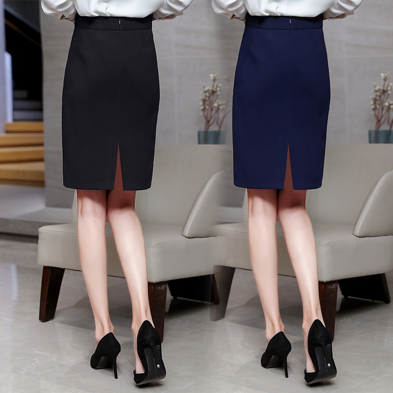 High waist thin spring and summer suit dress Formal medium and long version of the work skirt Black back split professional skirt Half-body one-step skirt