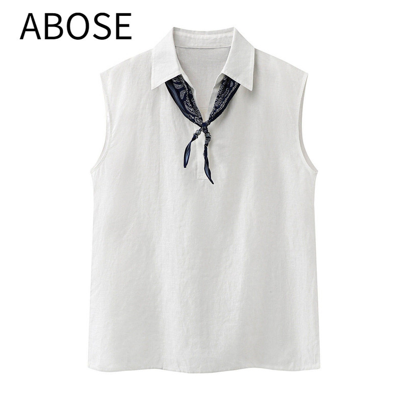 Enosmos 2026 Summer New Casual Lapel Linen Sleeveless Shirt Vest Top for Women 502178 Enosmos 2026 Summer New Casual Lapel Linen Sleeveless Shirt Vest Top for Women 502178