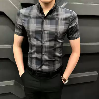 Summer new plaid short sleeve shirt men Korean trend slim business boutique men's shirt casual top