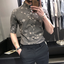 Summer new mens short sleeve trend casual handsome Korean version slim business high-end shirt floral shirt