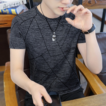 Summer short-sleeved T-shirt men Korean version of the trend geometric jacket mens slim ice casual half-sleeve T-shirt mens clothing