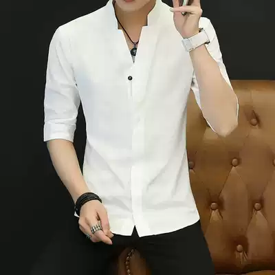 Summer shirt men short sleeve Korean version of cultivate one's morality trend leisure handsome qi fen xiu white shirt men's high-end boutique