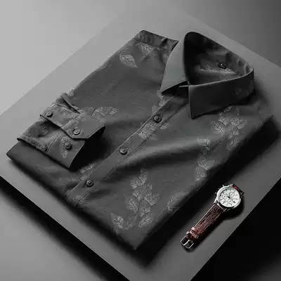 2021 Spring and Autumn new men's floral shirt men's long sleeve casual print slim dress business high-end shirt