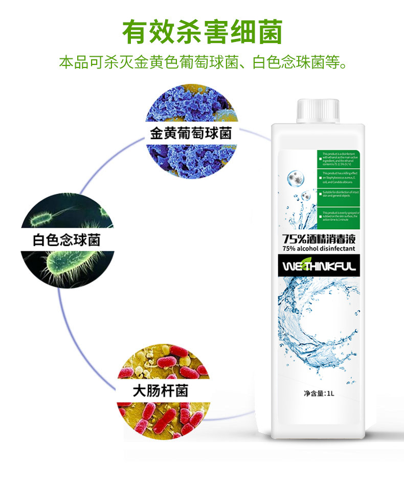 荟欣福 75%酒精消毒液 1000ml大瓶装 10天内发货 图2