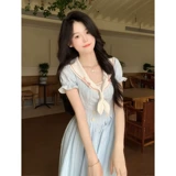 Платье с бантиком для школьников, летний приталенный корсет, длинная юбка, французский стиль, рукава фонарики