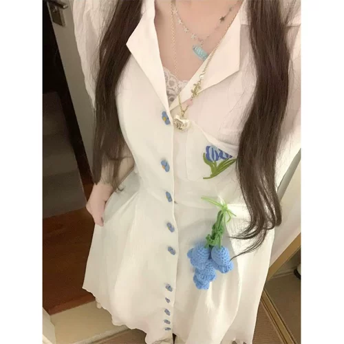 Белый летний приталенный корсет для школьников, длинная юбка, короткий рукав, воротник поло