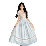 Платье с бантиком для школьников, летний приталенный корсет, длинная юбка, французский стиль, рукава фонарики