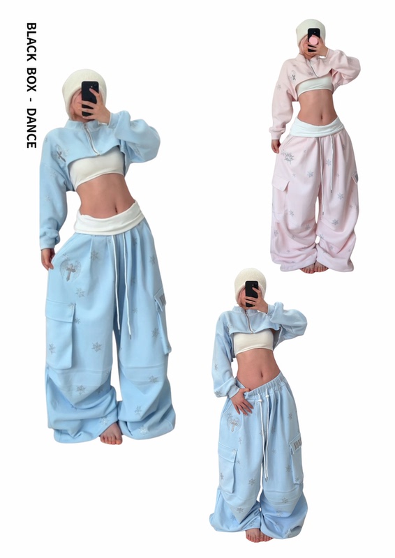 Blackbox Original "Dopamine" Atmosphere Snowflake Silver Foil Street Dance Jazz Cargo Pants for Men and Women