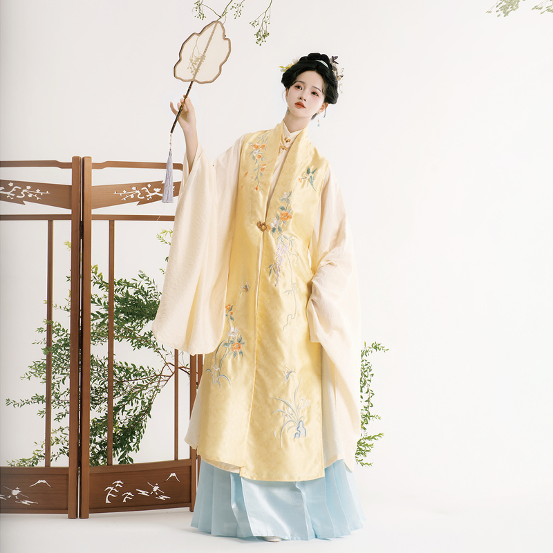 Mengyu Sheng [Shi Yue Gui] Original Hanfu Ming Dynasty Style Stand Collar Double-Breasted Embroidered Waistcoat Mamian Skirt Daily Autumn and Winter Set
