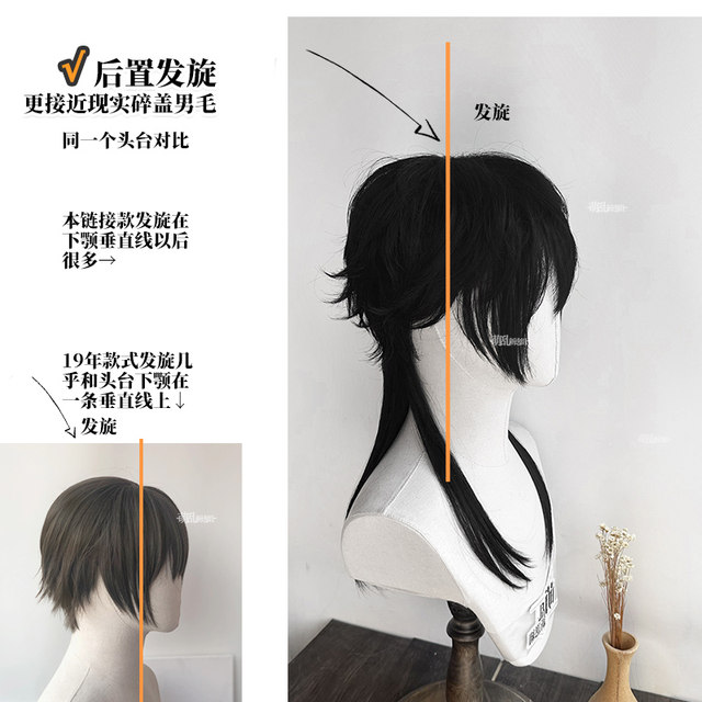 Tequila + black wolf tail mullet head wig men's short photo new Chinese style curly cos universal full head y2k mine male